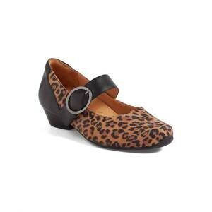NEW ZIERA women's candy mary jane in tan leopard / black
